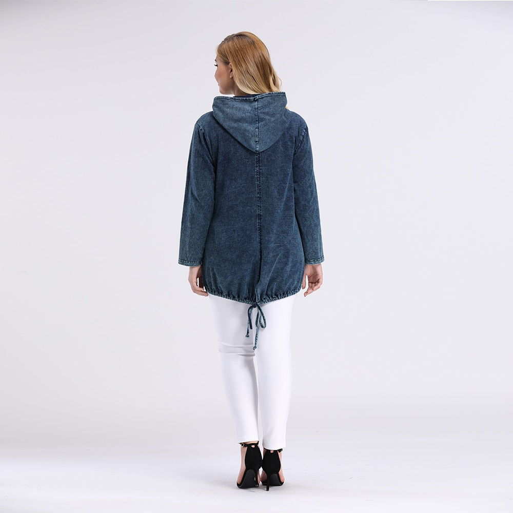 Women's Plus Size Spring Casual Denim Jacket Woman High Flexibility Jacket Hoodie Jacket Shoulder Pads for Clothing-2