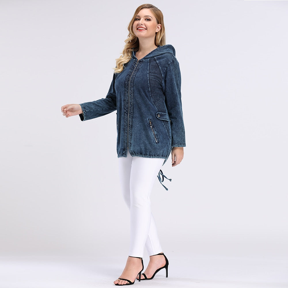 Women's Plus Size Spring Casual Denim Jacket Woman High Flexibility Jacket Hoodie Jacket Shoulder Pads for Clothing-1