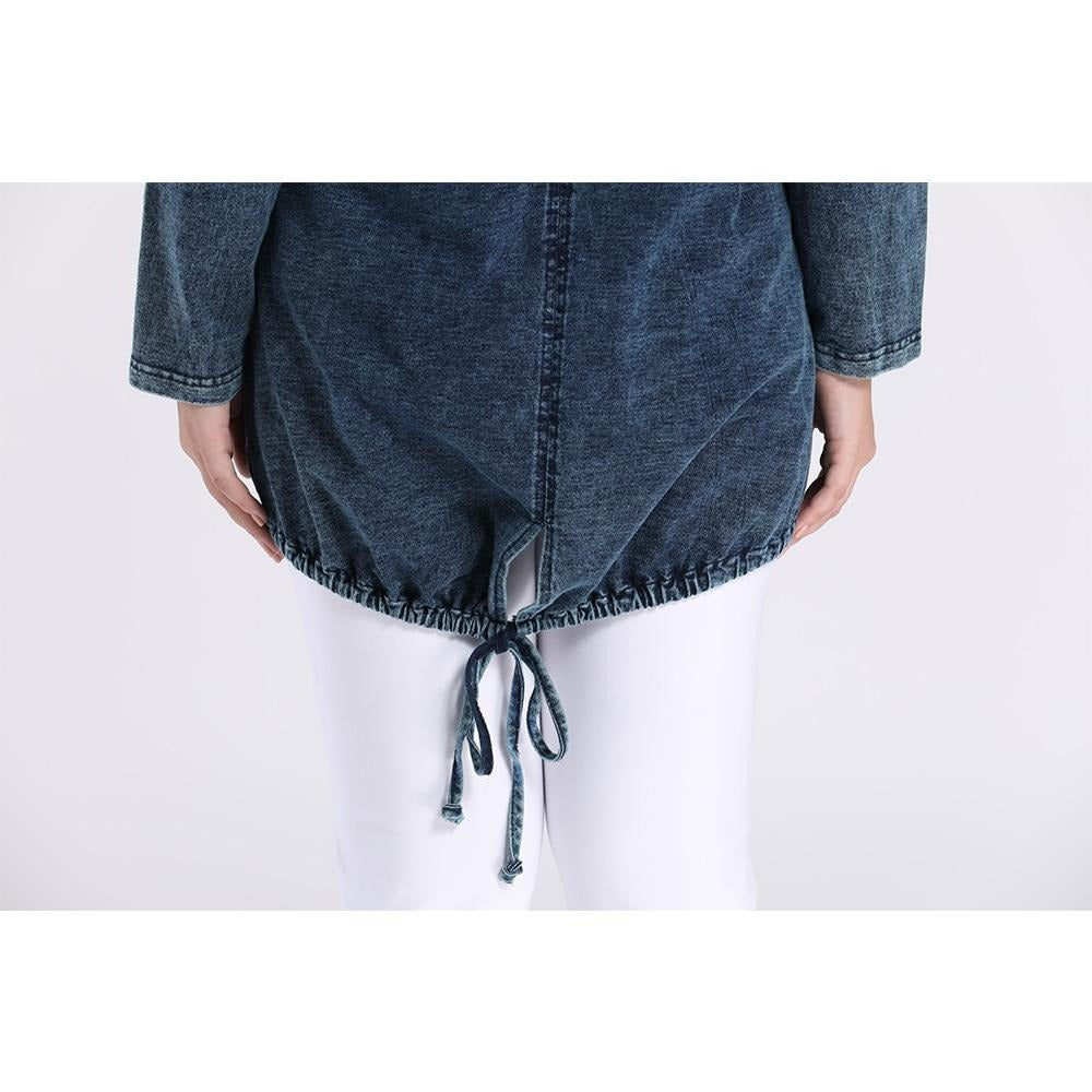 Women's Plus Size Spring Casual Denim Jacket Woman High Flexibility Jacket Hoodie Jacket Shoulder Pads for Clothing-3