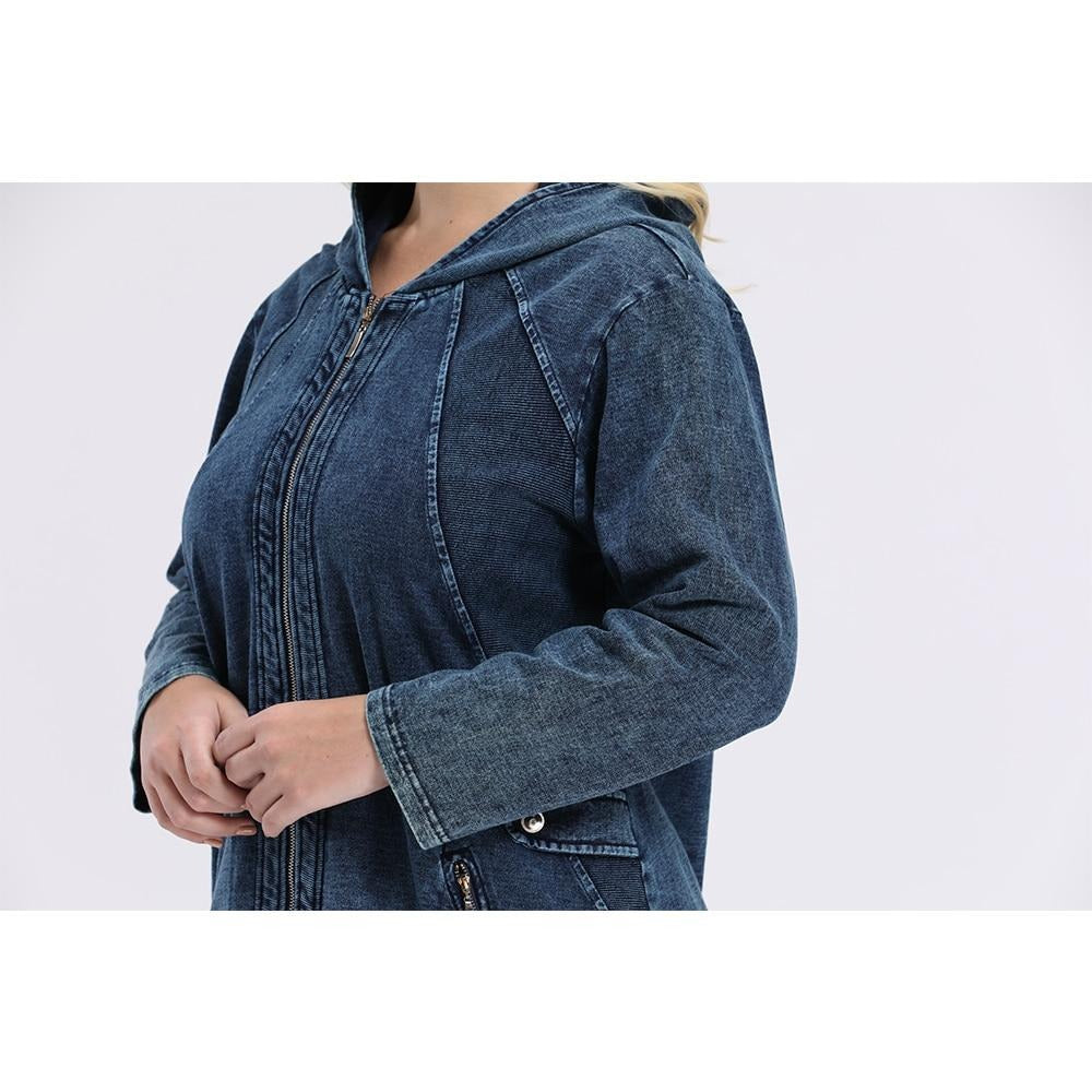 Women's Plus Size Spring Casual Denim Jacket Woman High Flexibility Jacket Hoodie Jacket Shoulder Pads for Clothing-4