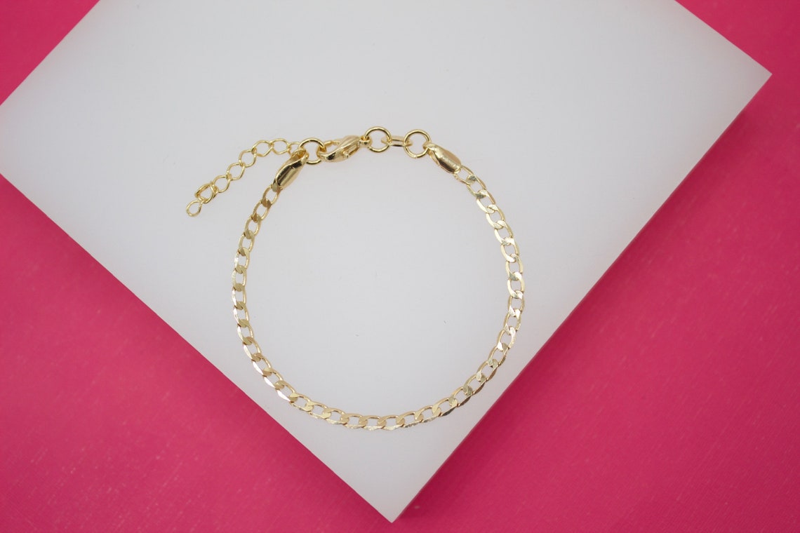 18K Gold Filled Flat 3mm Diamond Cuban Bracelet (I255)-0