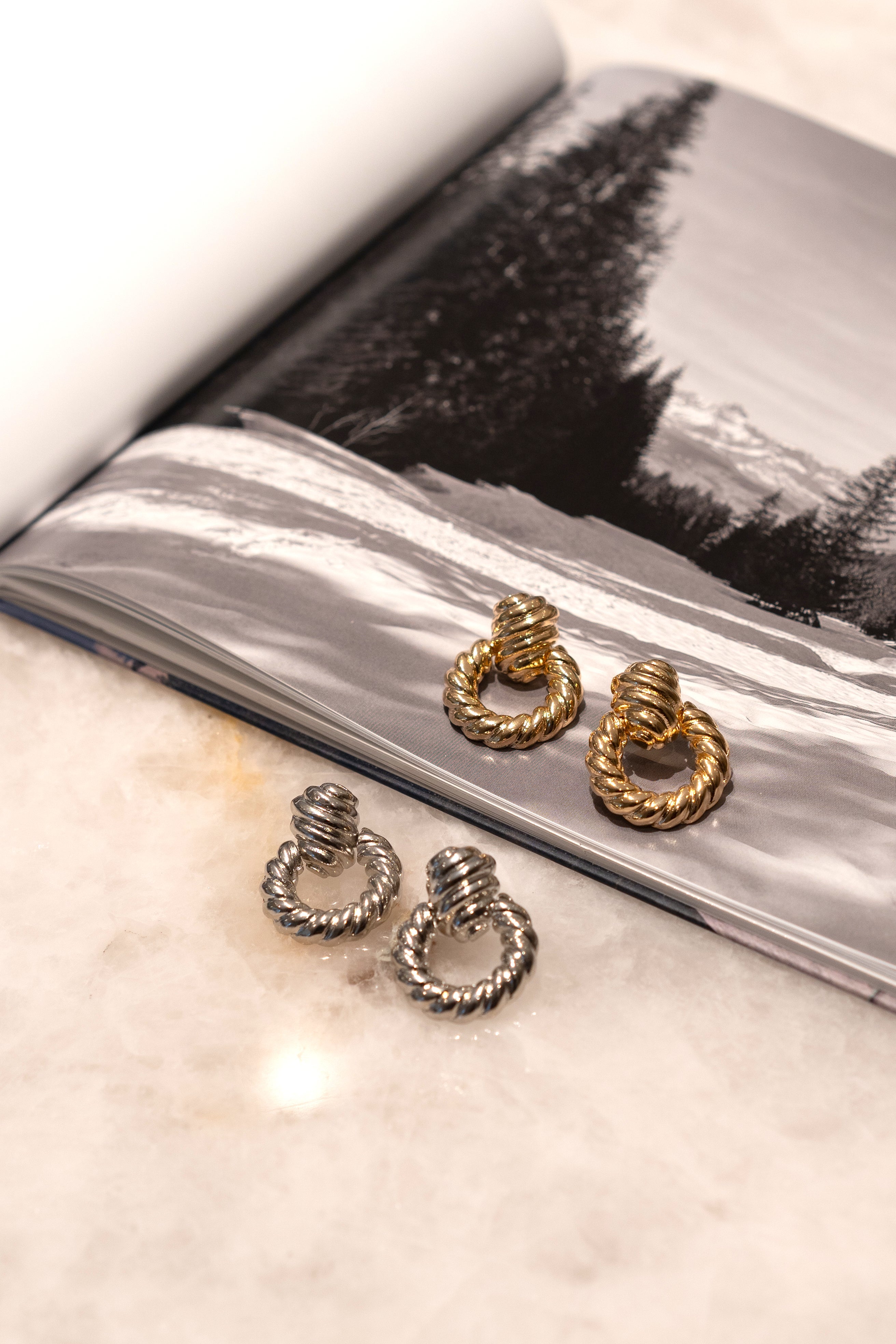 Croissant Textured Donut Dangle Earrings (K30A)-4