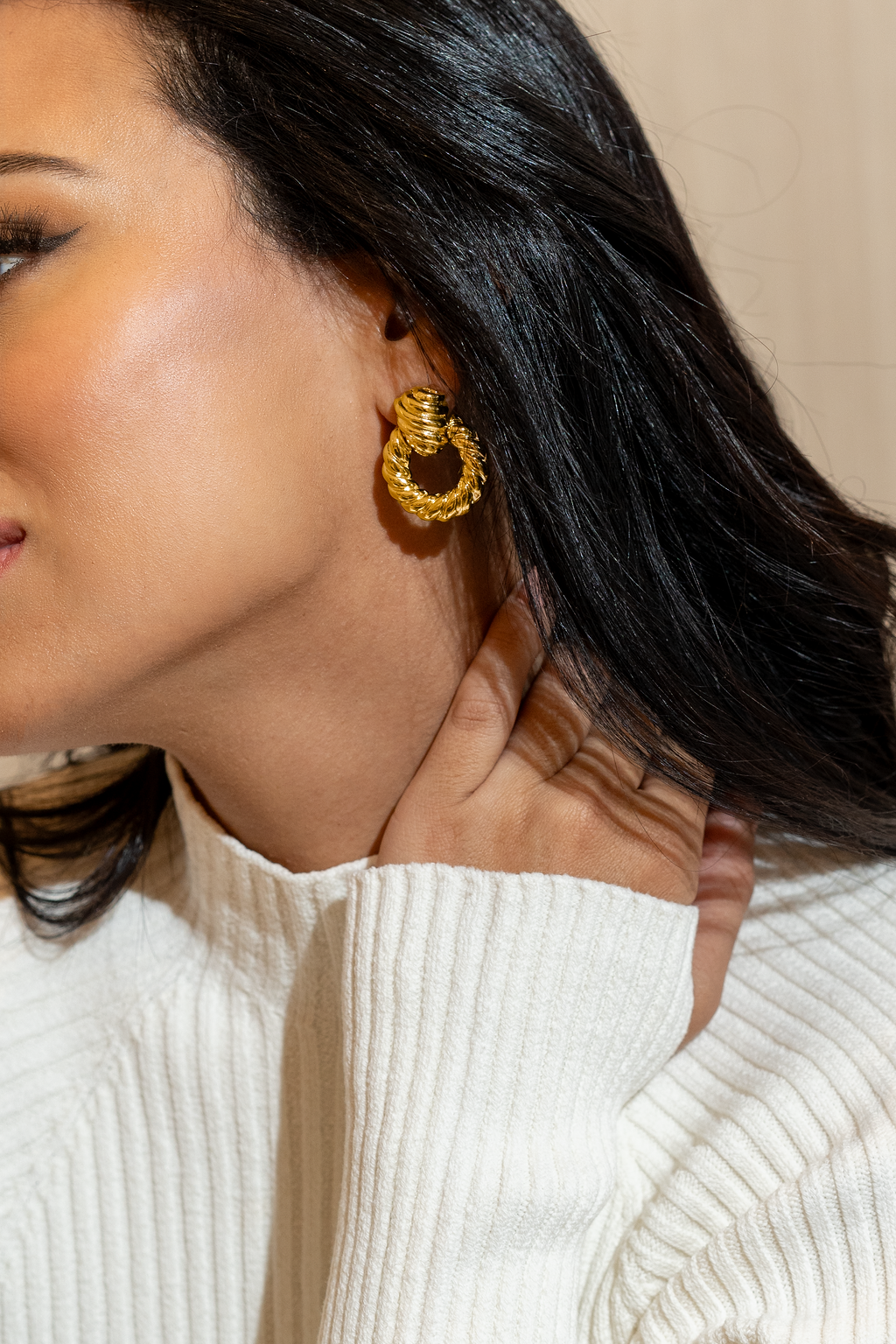 Croissant Textured Donut Dangle Earrings (K30A)-1